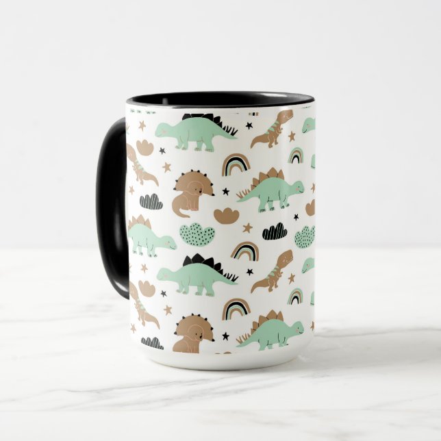 Caneca Padrão de Dinossauro Verde da Casa Verde (Frente Esquerda)