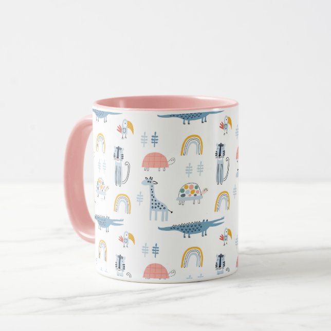 Caneca Padrão de Diversão de Animais de Doodle (Frente Esquerda)
