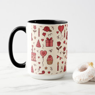 Caneca Padrão de Doodle de Celebração Romântica