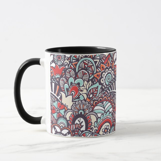 Caneca Padrão de Doodle Floral de Paisley (Esquerda)