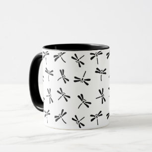 Caneca Padrão de Dragonfly Japonês, Preto e Branco