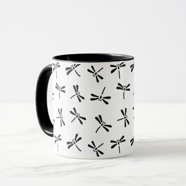Caneca Padrão de Dragonfly Japonês, Preto e Branco (Frente Esquerda)
