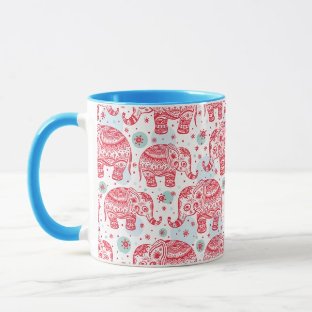 Caneca Padrão de Elefante Étnico Vermelho (Esquerda)