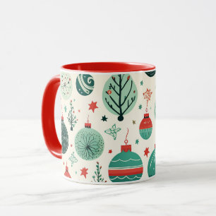 Caneca Padrão de Enfeites de Árvore Antiga Natal Retro