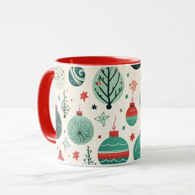 Caneca Padrão de Enfeites de Árvore Antiga Natal Retro (Frente Esquerda)
