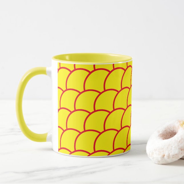 Caneca - Padrão de Escama de Peixe Amarelo (Com Donut)