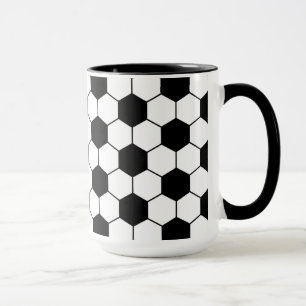Caneca Padrão de esfera de futebol adaptado Preto Branco