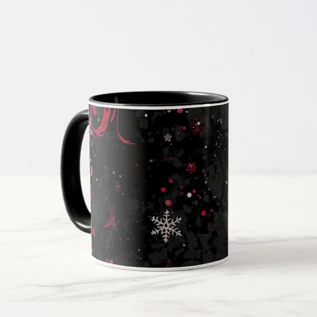 Caneca Padrão de espiral de natal abstrato no preto dramá (Frente Esquerda)