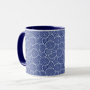 Caneca Padrão de espiral japonês - marinho azul e branco