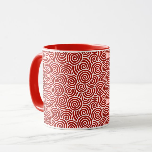 Caneca Padrão de espiral japonês - vermelho e branco prof (Frente Esquerda)