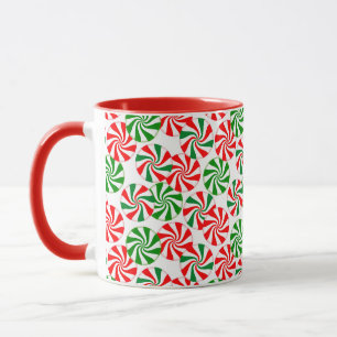 Caneca Padrão de espiral vermelho branco e verde de menta