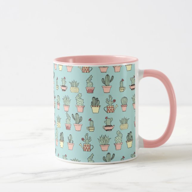 Caneca Padrão De Estilo Desenhado À Mão De Cactus Colorid (Direita)