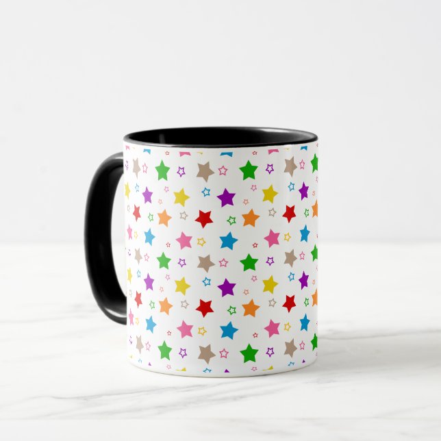 Caneca Padrão de Estrelas Coloridas em Branco  (Frente Esquerda)