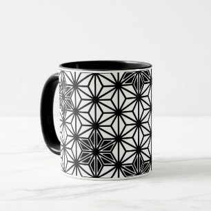 Caneca Padrão de estrelas japonês - branco e preto