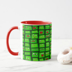 Caneca Padrão de Faces Verdes Pixeladas