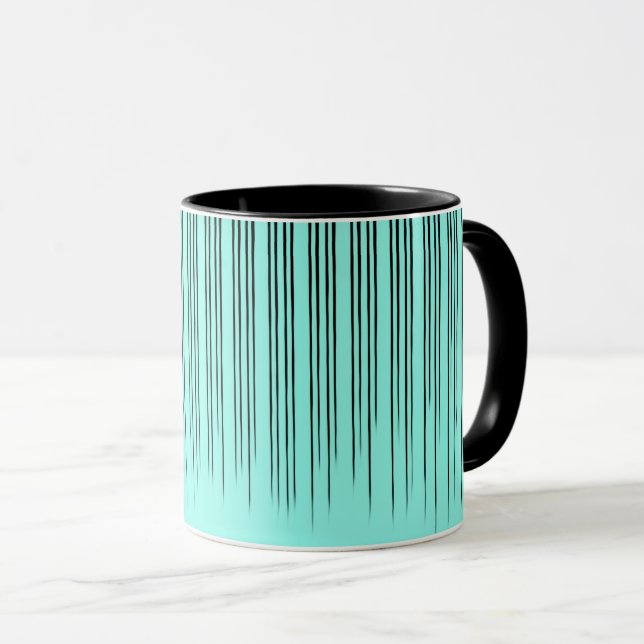 Caneca Padrão de faixa de Na moda preto/turquesa (Frente Esquerda)