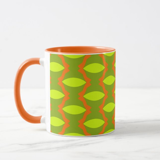 Caneca Padrão de Faixa Laranja Oval Verde (Esquerda)