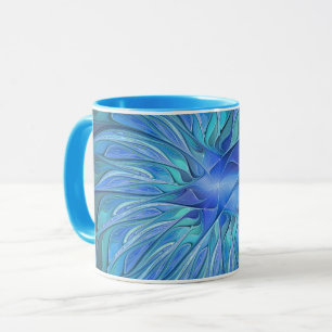Caneca Padrão de fantasia de flores azuis, arte frontal A