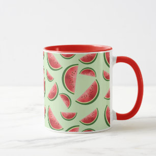 Caneca Padrão de Fatias de Fruta de Melancia em Verde