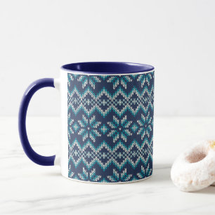 Caneca Padrão de Faux Knit de Suéter de Neve Azul e Bra