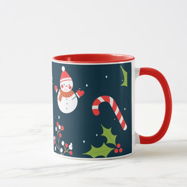 Caneca Padrão de Feriado de Snowman Cute de Natal (Direita)
