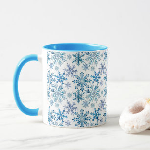 Caneca Padrão de Flocos de Neve em Aquarela