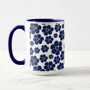 Caneca Padrão de Flor - Azul e Branco