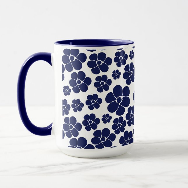 Caneca Padrão de Flor - Azul e Branco (Esquerda)