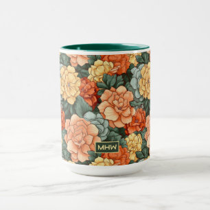 Caneca Padrão de Flor Colorida do Monograma Personalizado