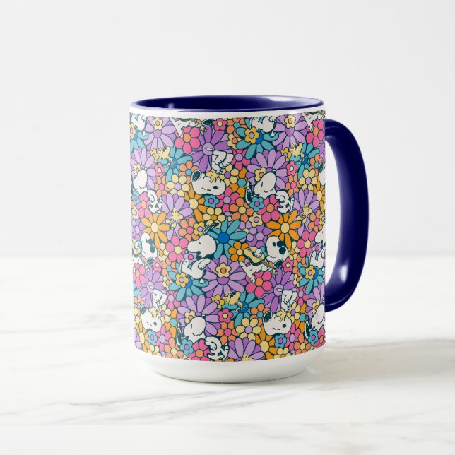 Caneca Padrão de Flor de Esnoopia e Woodstock (Frente Esquerda)