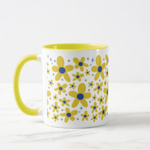 Caneca Padrão de Flor de Margarida Amarela e Azul