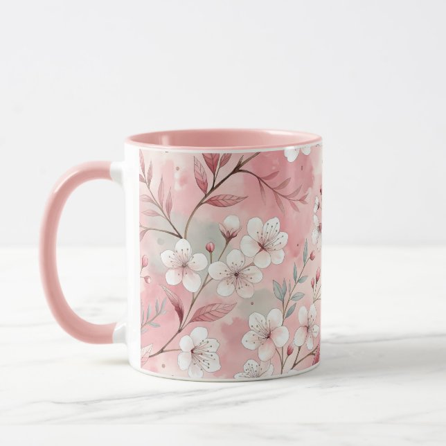 Caneca Padrão de Flor de Sakura Rosa  (Esquerda)