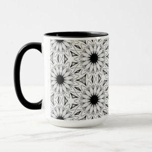 Caneca Padrão de Flor Delicado Preto e Branco