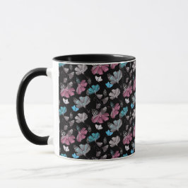 Caneca Padrão de Flor e Borboletas