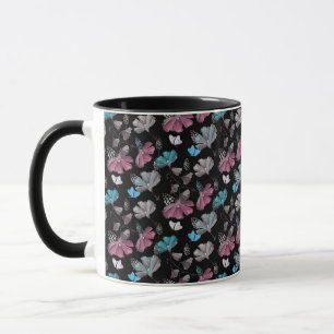 Caneca Padrão de Flor e Borboletas