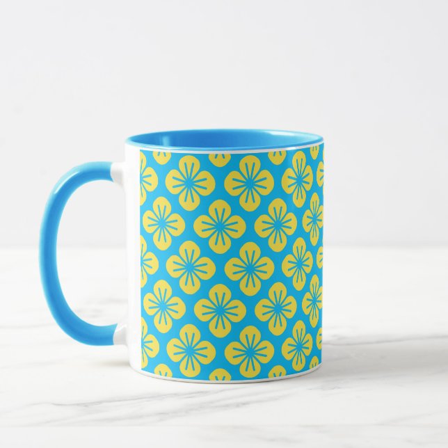 Caneca Padrão de Flor em Amarelo e Turquesa (Esquerda)