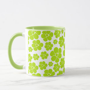 Caneca Padrão de Flor em Verde Lima e Branco