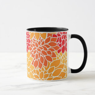 Caneca Padrão de Flor Laranja