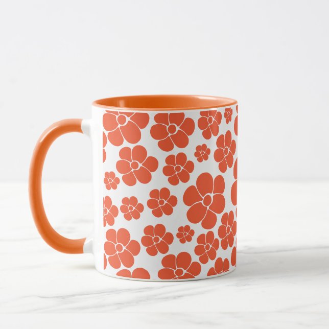 Caneca Padrão de Flor - Laranja e Branco (Esquerda)