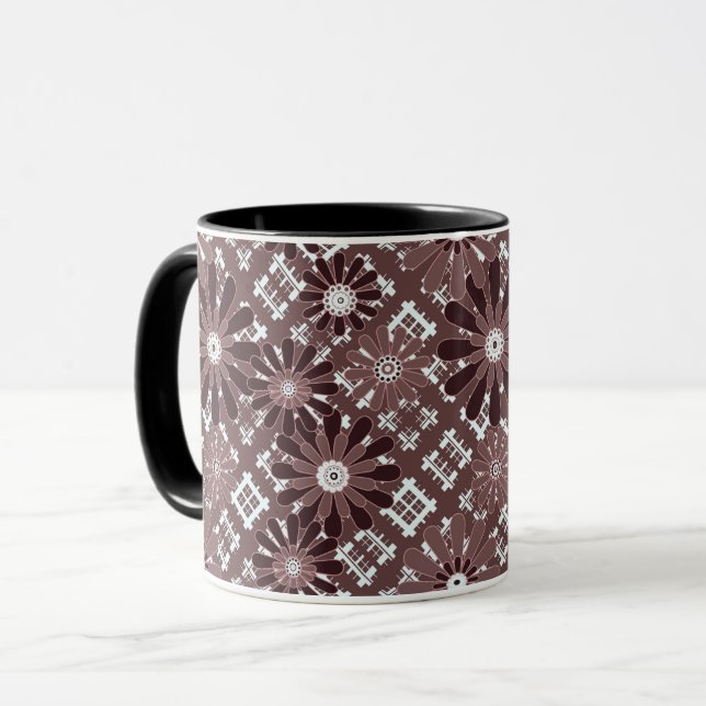 Caneca Padrão de flor marrom (Frente Esquerda)