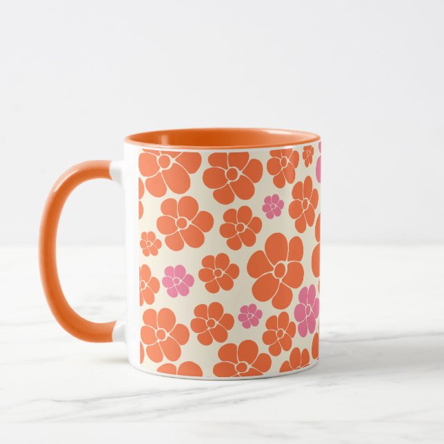 Caneca Padrão de Flor - Rosa, Laranja e Creme (Esquerda)
