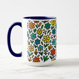 Caneca Padrão de Flores Coloridas