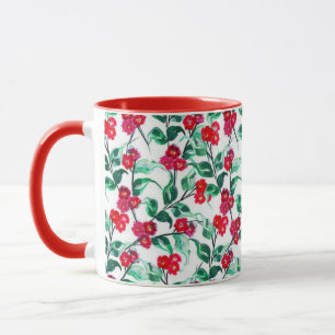 Caneca Padrão de Flores Cor Vermelha Floral-56698