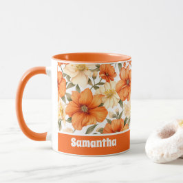 Caneca Padrão de Flores de Outono Russo de Laranja Vintag
