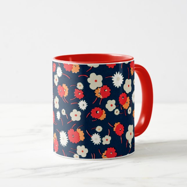 Caneca Padrão de Flores Felizes Pequenas (Frente Esquerda)
