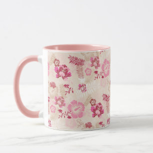 Caneca Padrão de flores modernas cor-de-rosa fofas