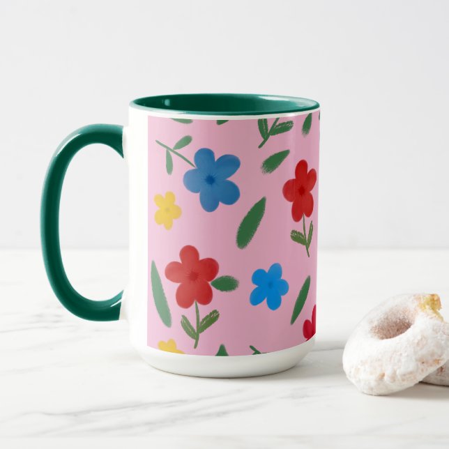 Caneca PADRÃO DE FLORES na moda COLORIDAS (Com Donut)
