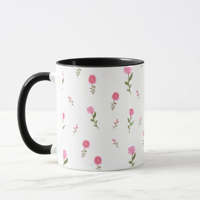 Caneca padrão de flores rosa (Esquerda)