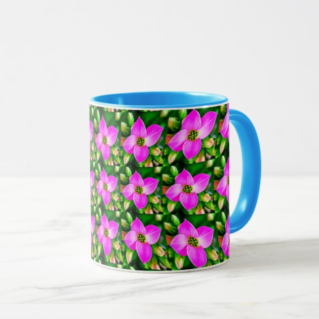 Caneca Padrão de Flores Tropicais Rosa (Frente Esquerda)