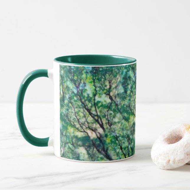 Caneca Padrão de Floresta Verde de Aquarela (Com Donut)
